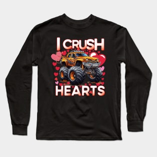 I Crush Hearts Monster Truck Toddler Boys Valentines Day Long Sleeve T-Shirt